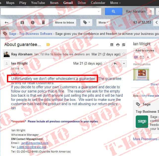 VigRX Plus: NO guarantee for wholesalers