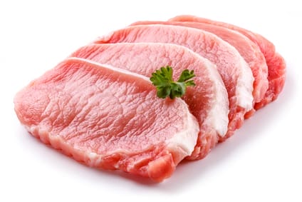 fresh raw pork on white background